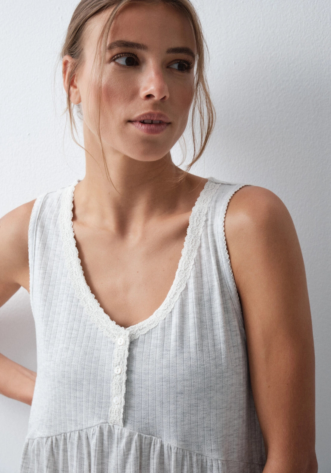 Sleeveless Short Nightdress - Grey / Silver