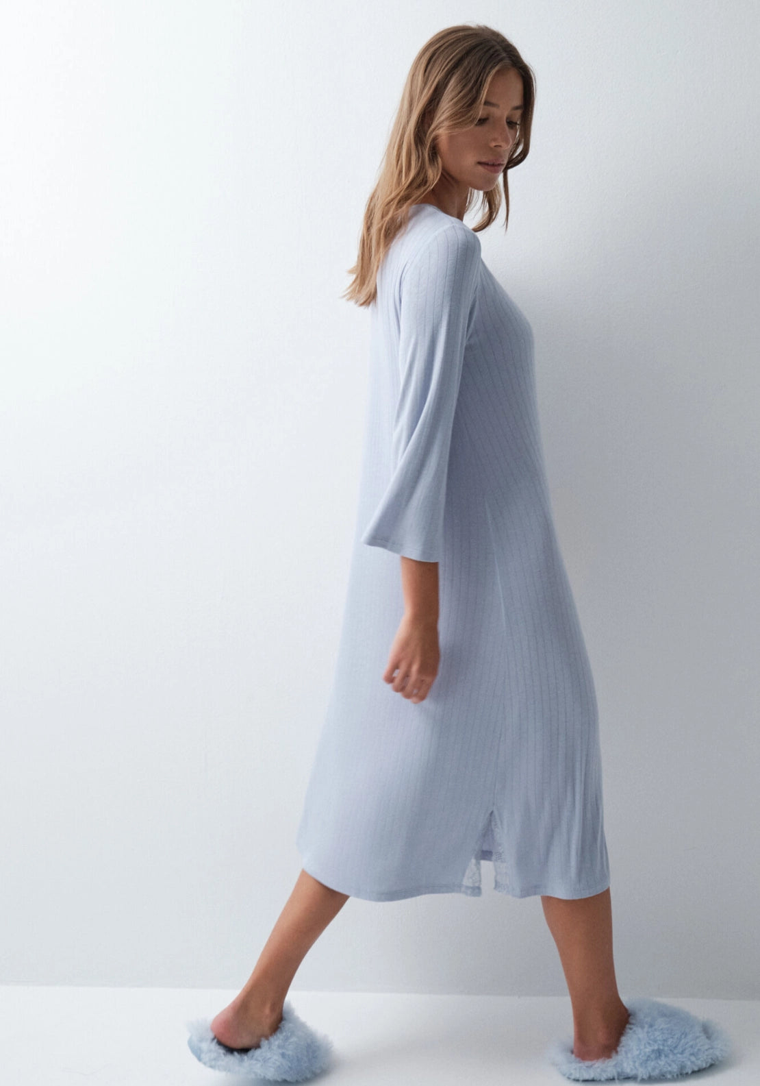 Midi Lace Detail Nightdress - Blue