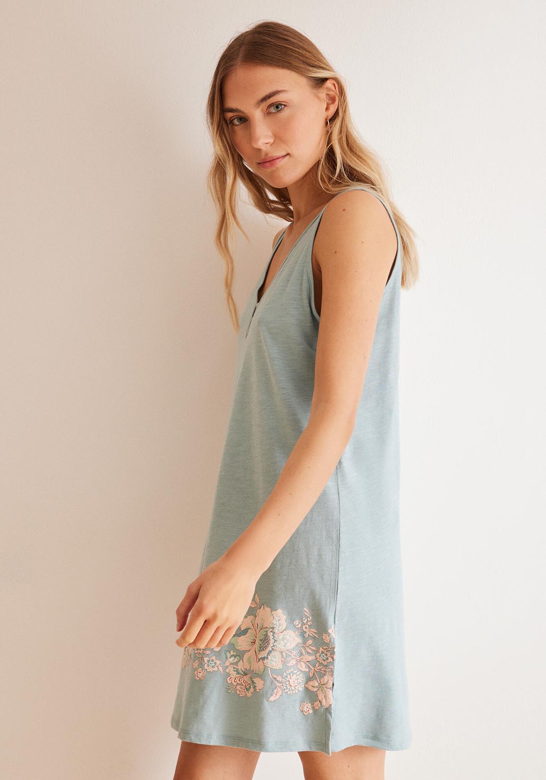Womens Secret Short nightgown in 100% cotton with straps - Blue 3 Shaws Department Stores