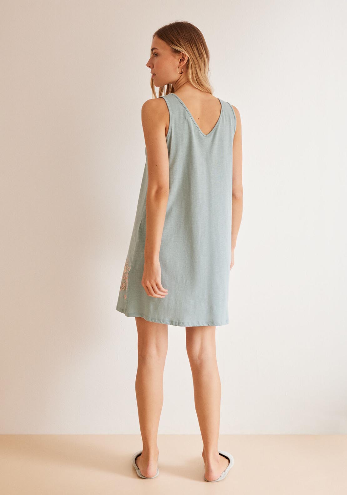 Womens Secret Short nightgown in 100% cotton with straps - Blue 2 Shaws Department Stores