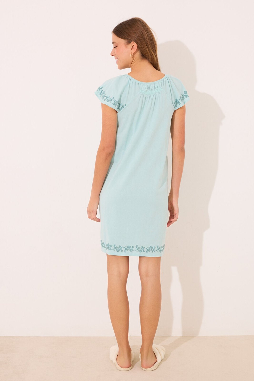 Womensecret Short nightgown 100% cotton green embroidered - Green 4 Shaws Department Stores