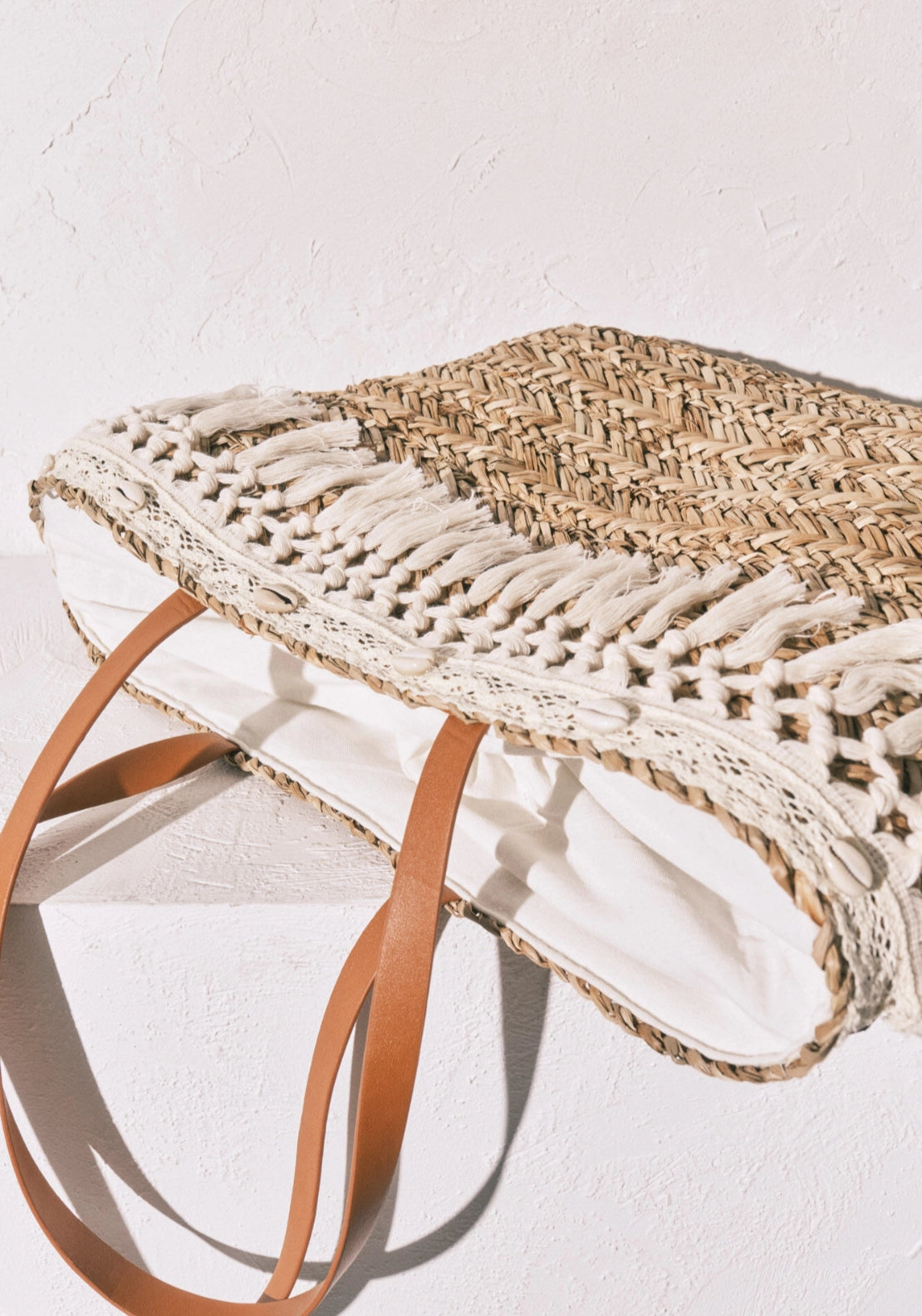 Large Raffia And Crochet Shopping Bag - White