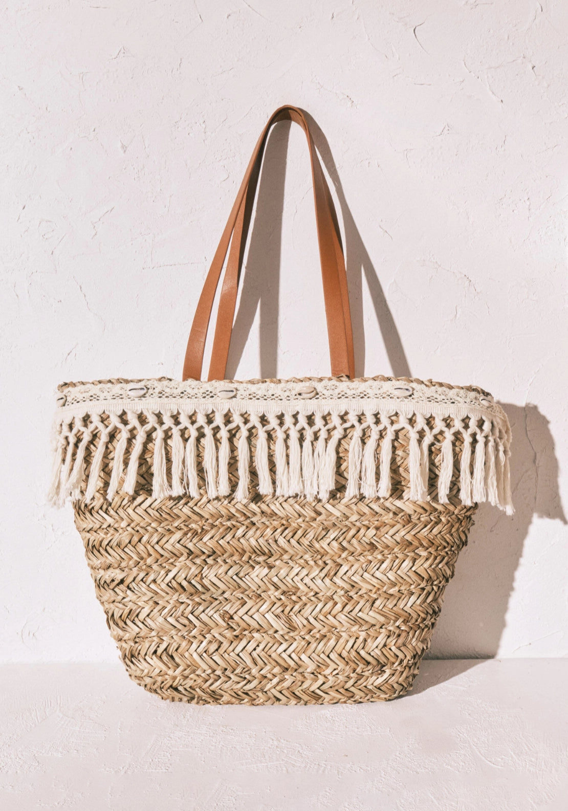 Large Raffia And Crochet Shopping Bag - White