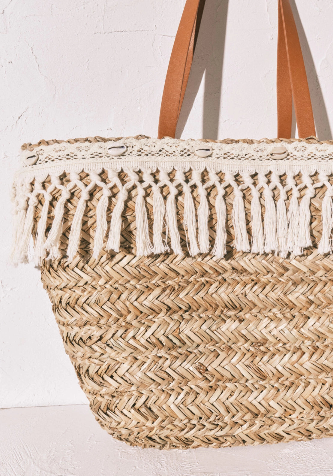 Large Raffia And Crochet Shopping Bag - White