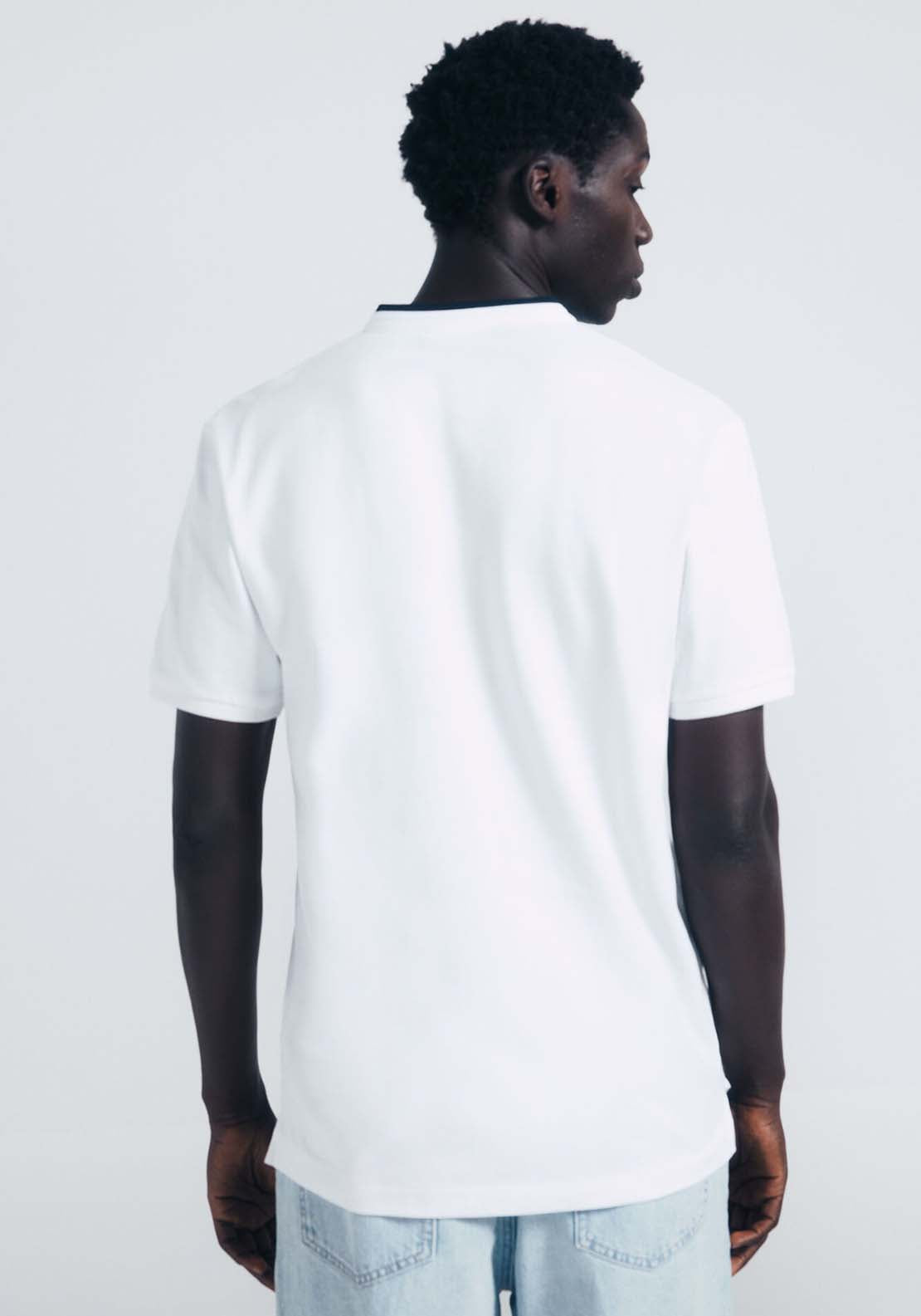 Slim Fit Mandarin Collar Piqué Polo Shirt - White