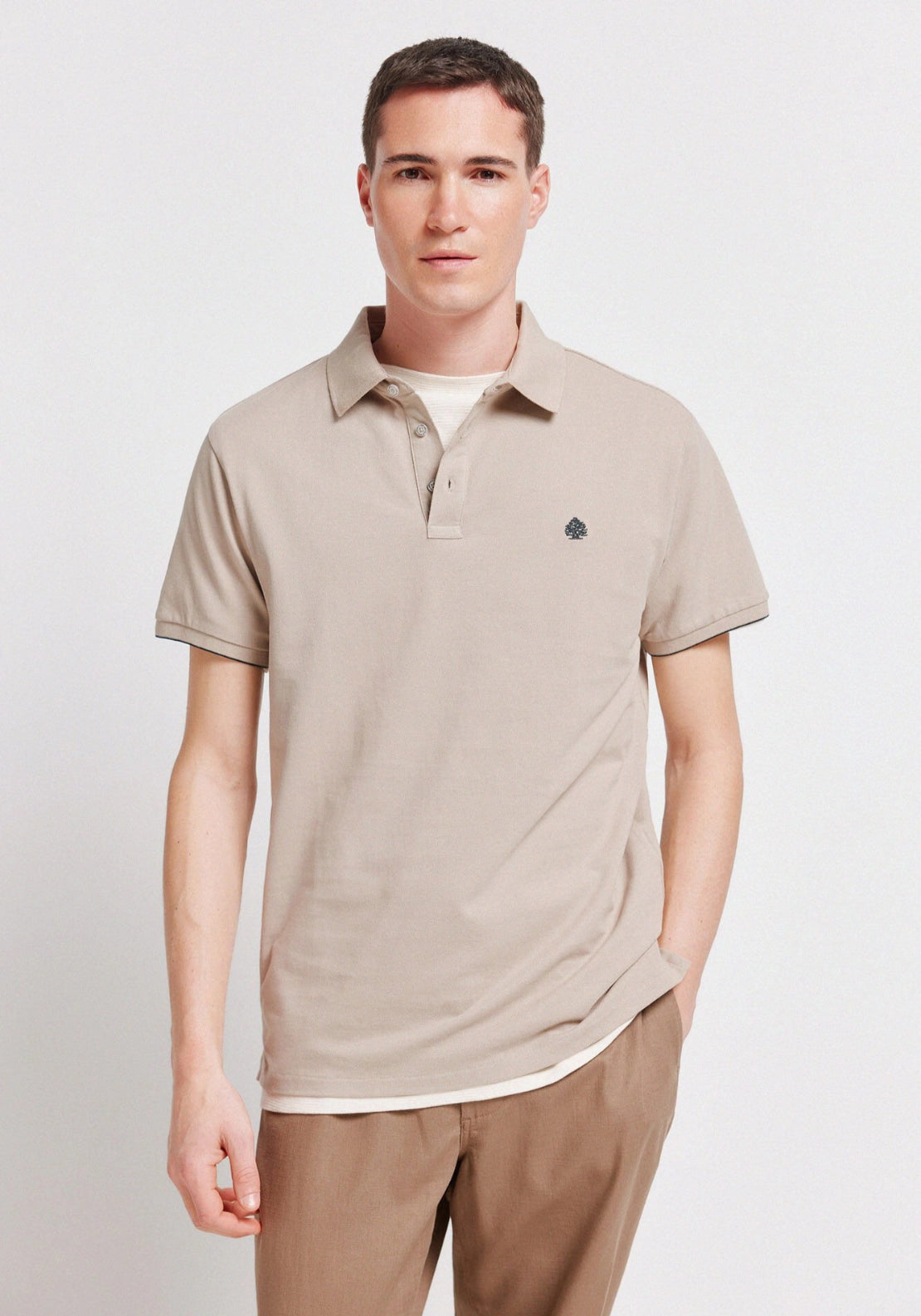 100% Cotton Slim Fit Polo Shirt - Beige