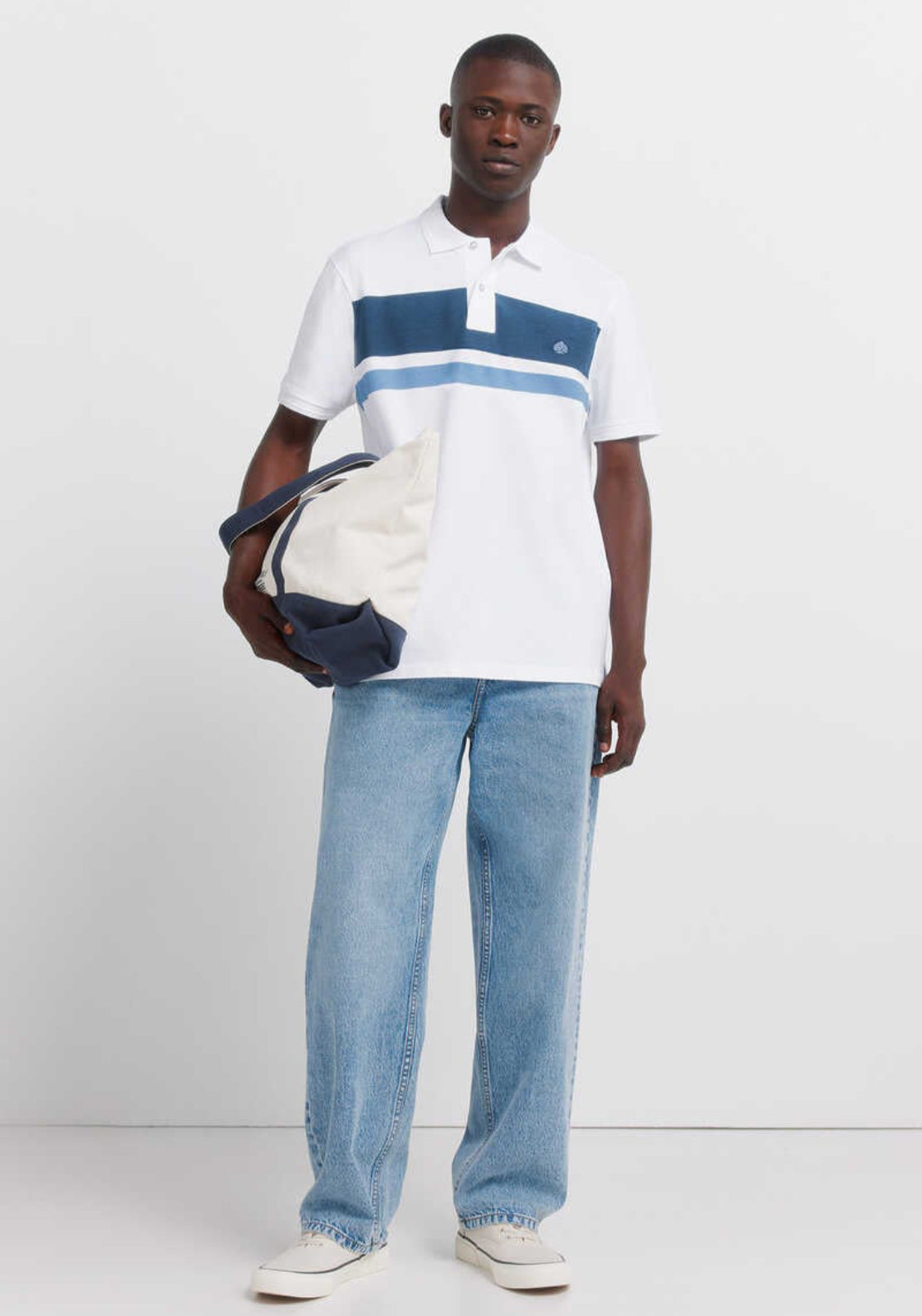 100% Cotton Pique Striped Regular Fit Polo - Blue