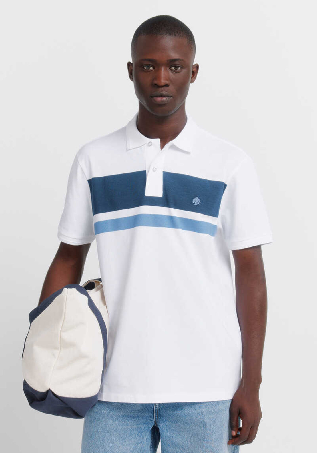 100% Cotton Pique Striped Regular Fit Polo - Blue