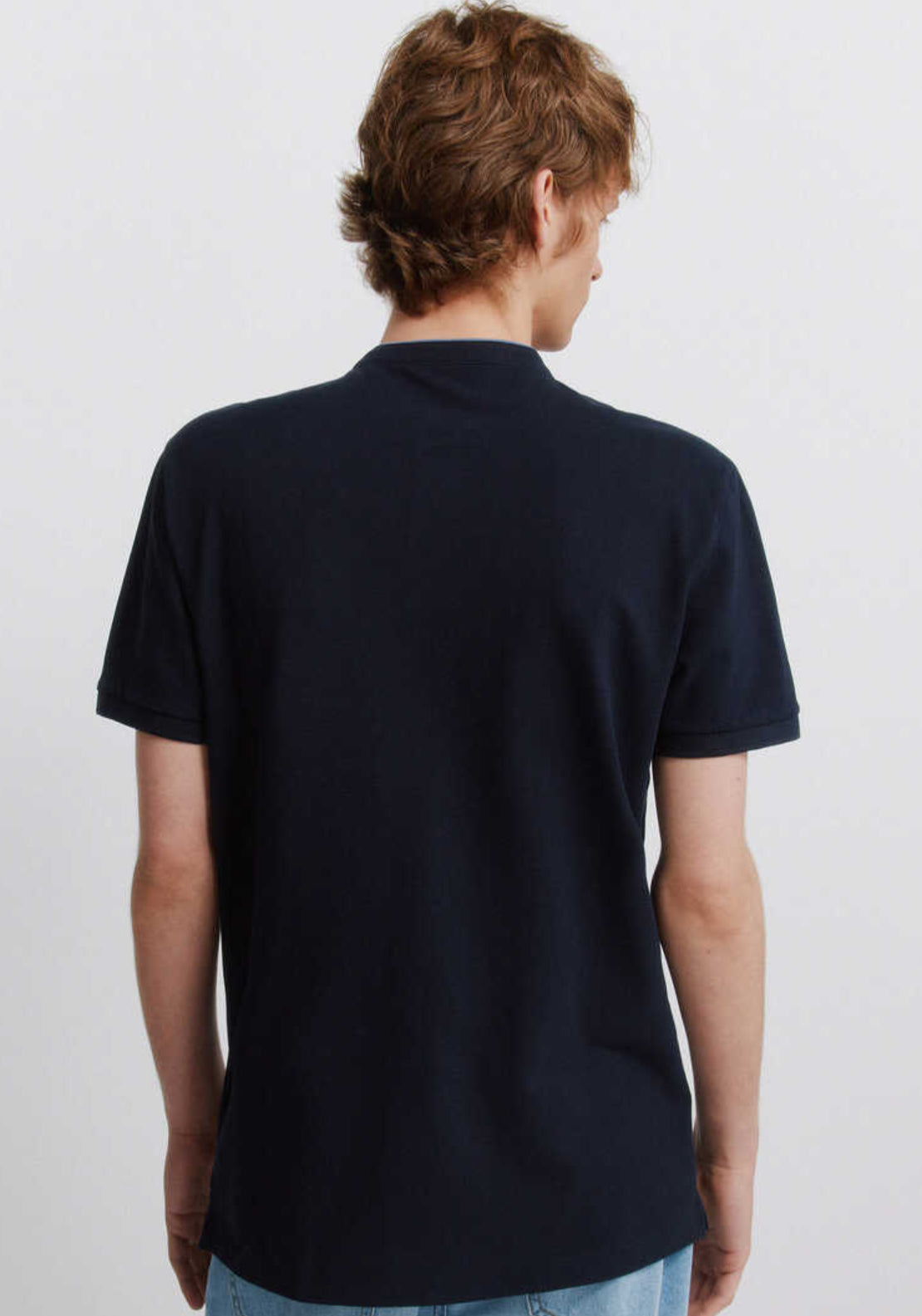 Piqué Mandarin Collar Slim Fit Polo Shirt - Blue