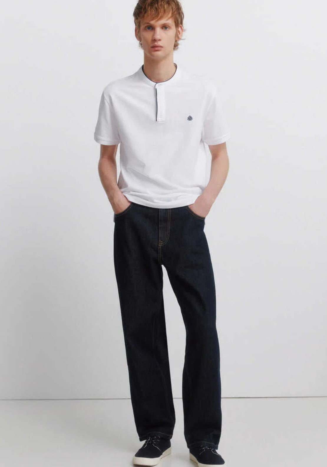 Piqué Mandarin Collar Slim Fit Polo Shirt - White