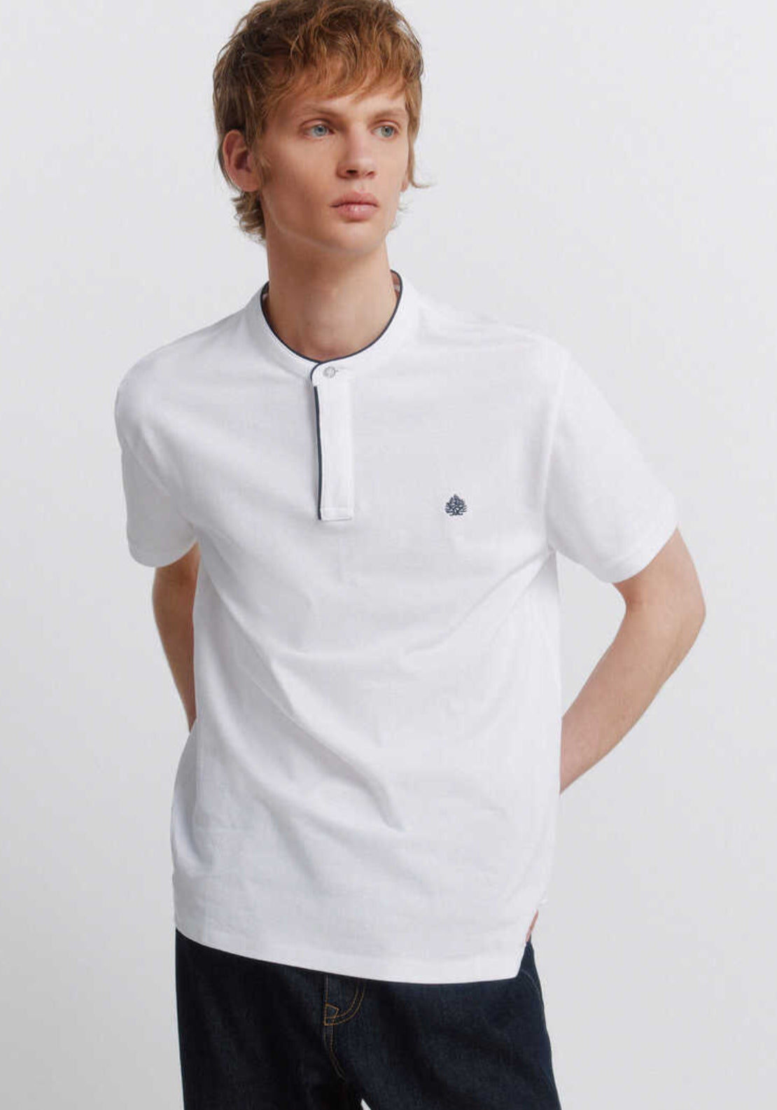 Piqué Mandarin Collar Slim Fit Polo Shirt - White