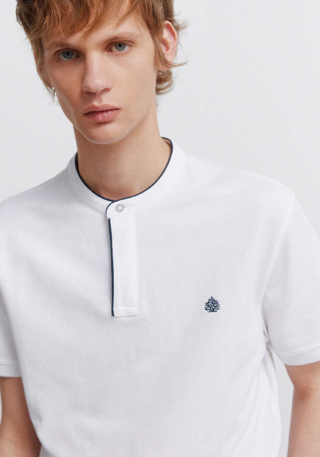 Piqué Mandarin Collar Slim Fit Polo Shirt - White