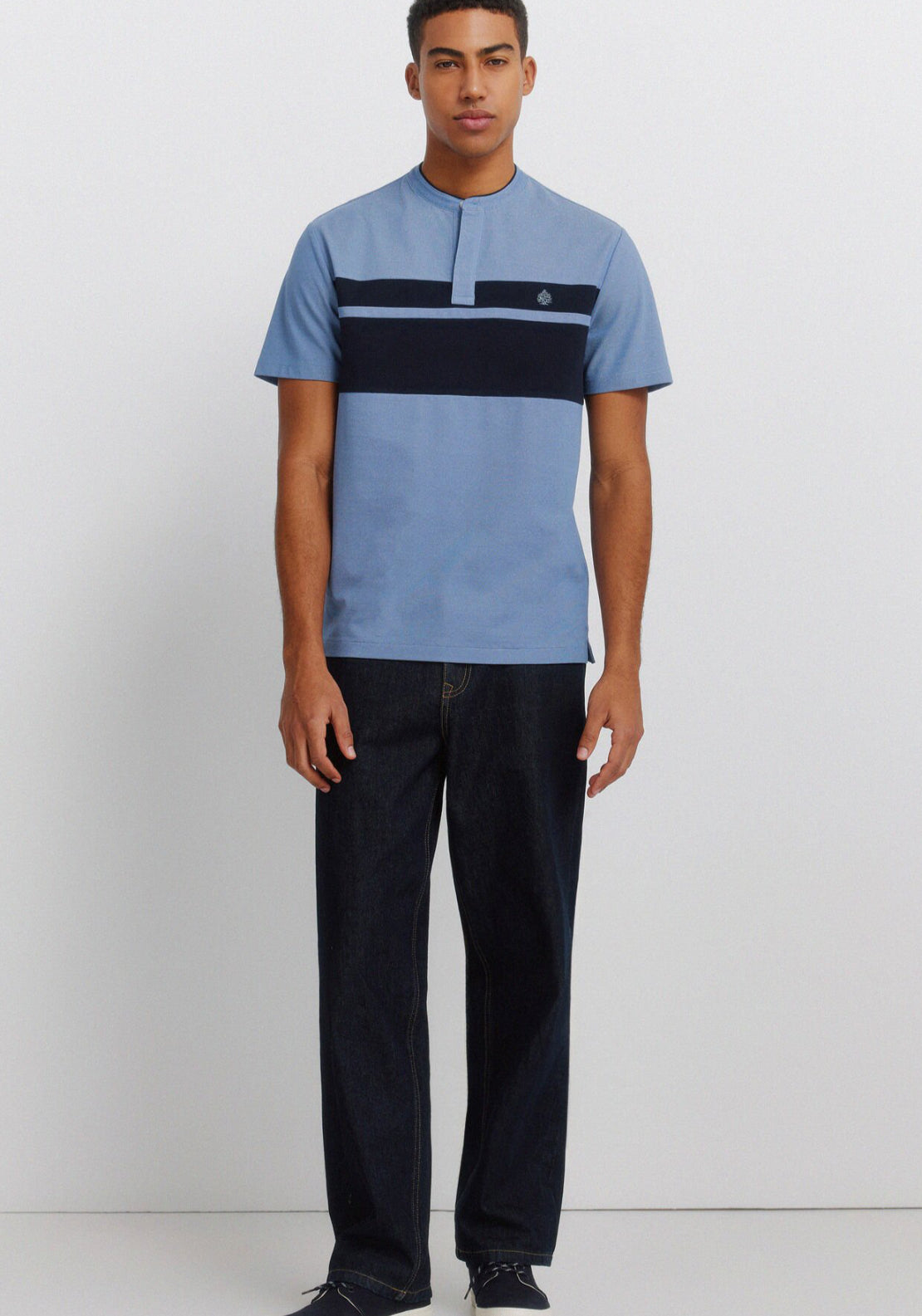 Colour Block Pique Slim Fit Polo Shirt - Blue