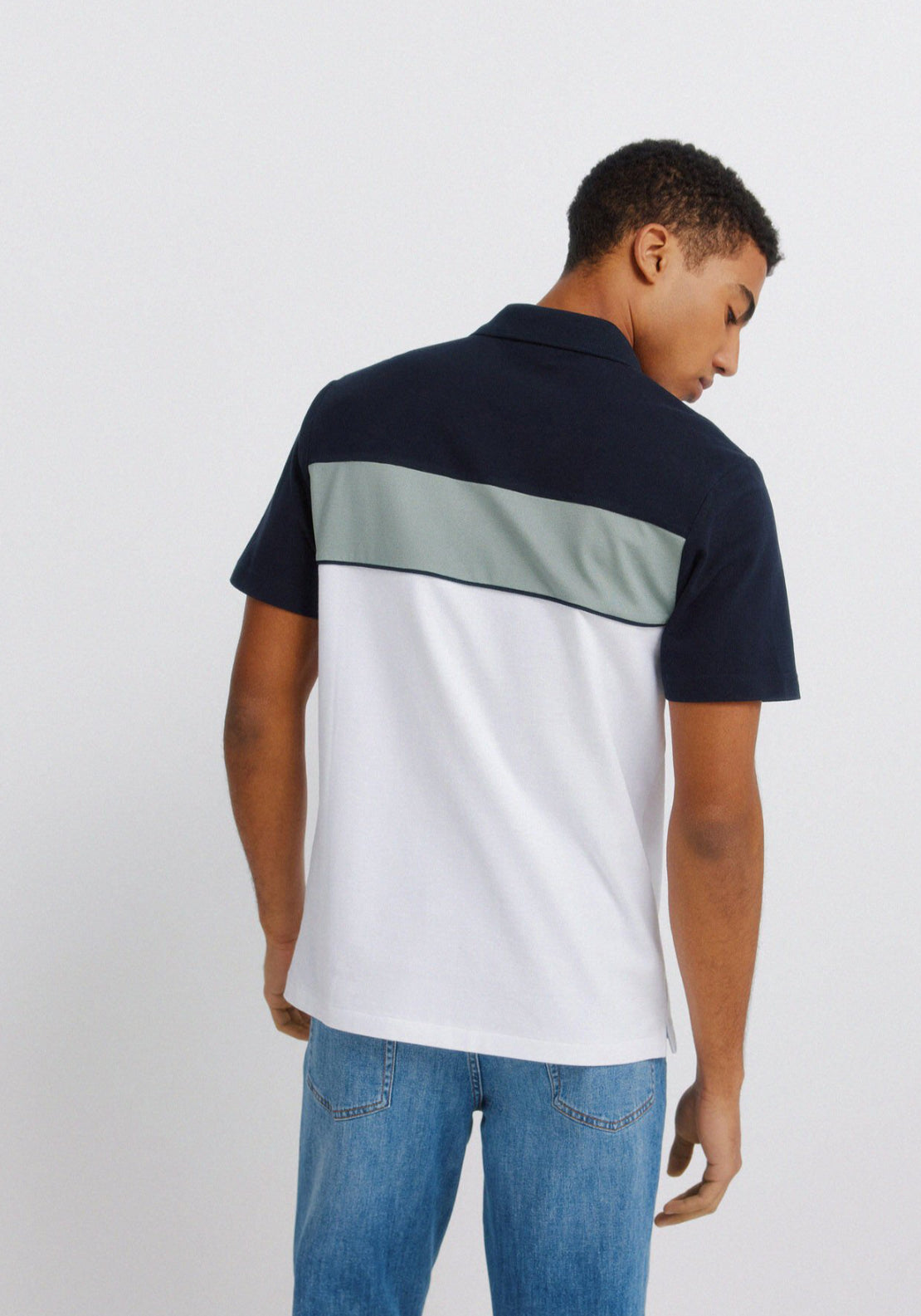 Colour Block Pique Slim Fit Polo Shirt - White
