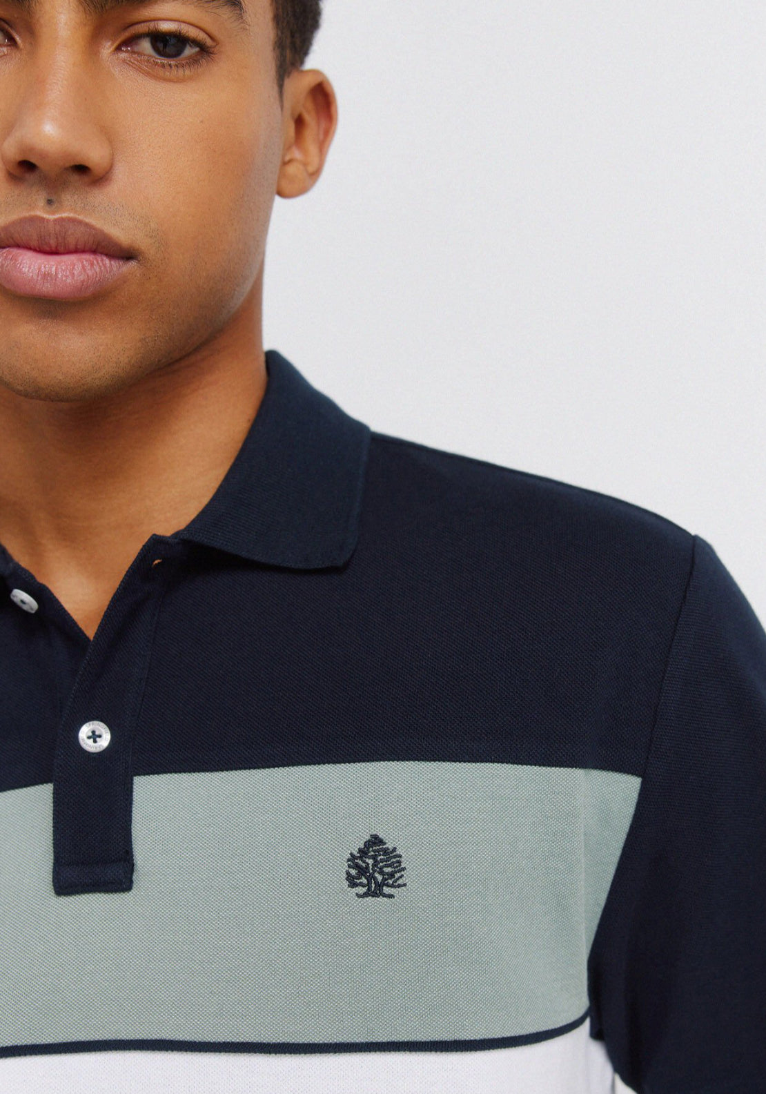 Colour Block Pique Slim Fit Polo Shirt - White