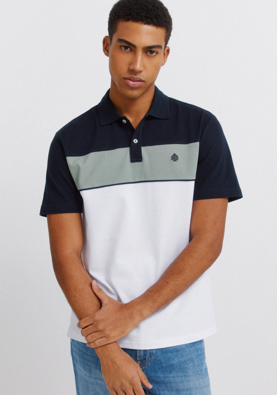 Colour Block Pique Slim Fit Polo Shirt - White