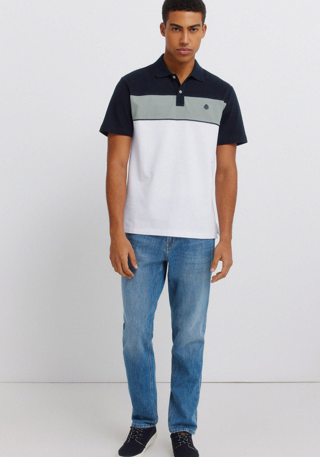 Colour Block Pique Slim Fit Polo Shirt - White