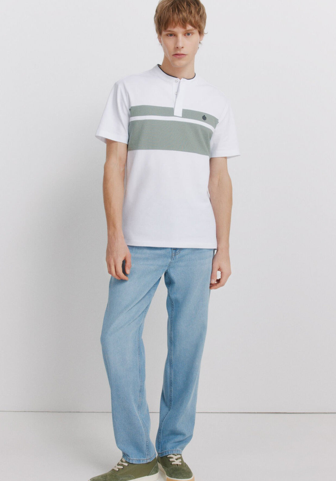 Colour Block Pique Slim Fit Polo Shirt - Green