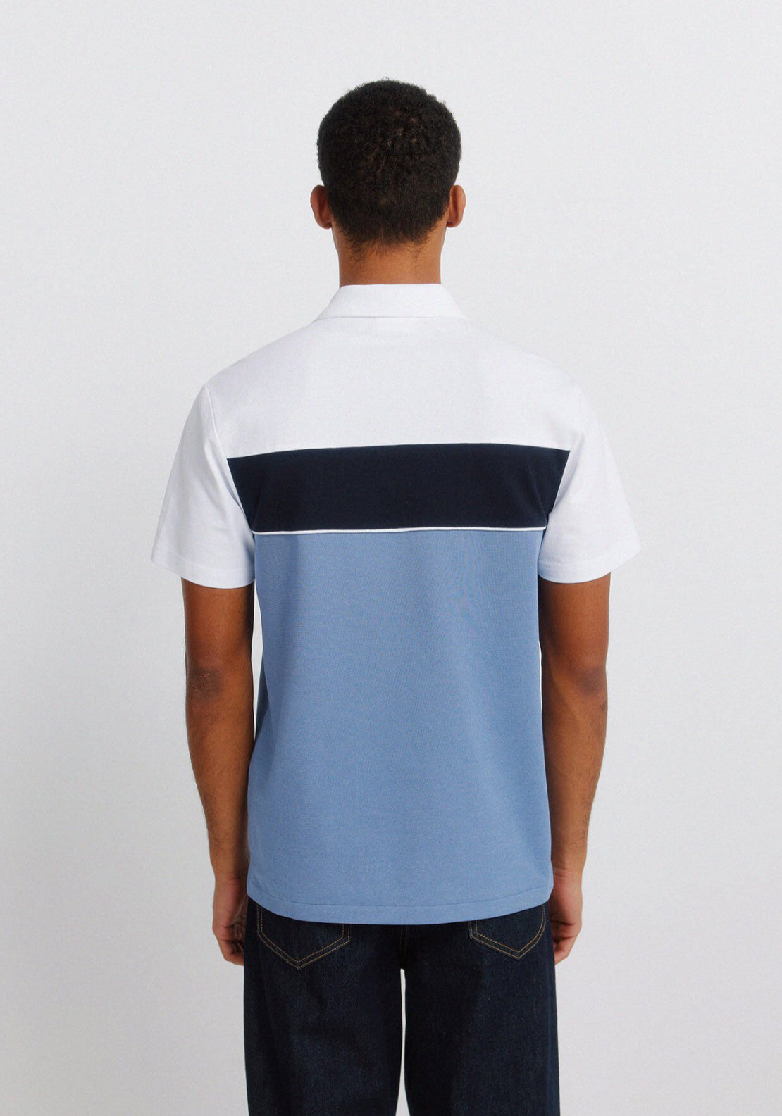 Colour Block Pique Slim Fit Polo Shirt - Blue