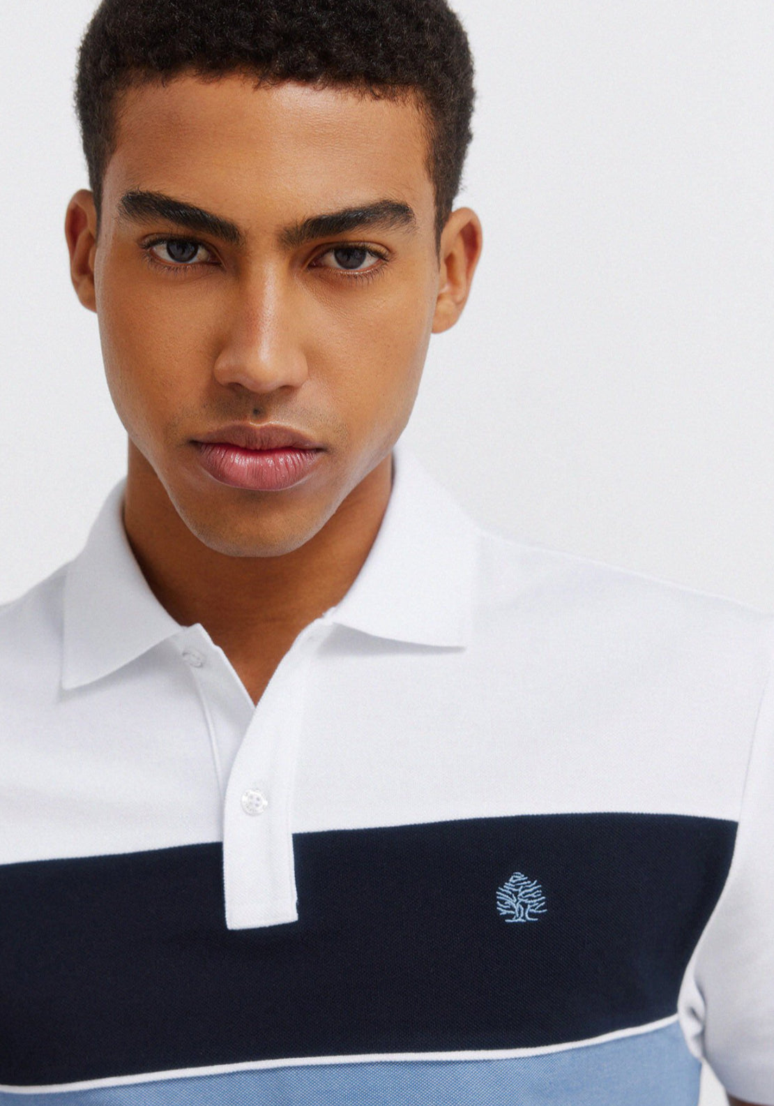 Colour Block Pique Slim Fit Polo Shirt - Blue