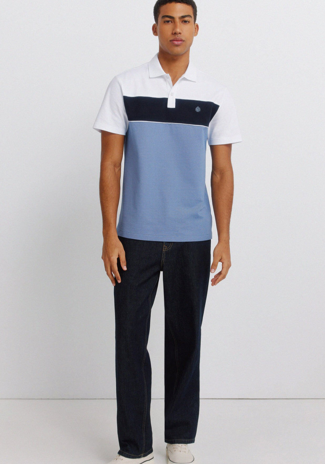 Colour Block Pique Slim Fit Polo Shirt - Blue