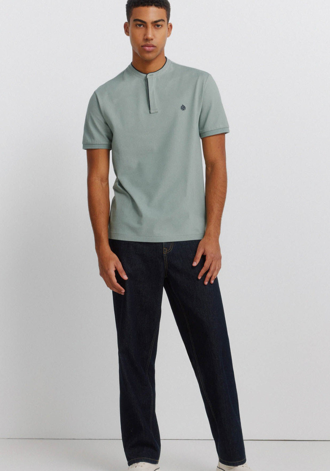 Pique Henley Slim Fit Polo Shirt - Green