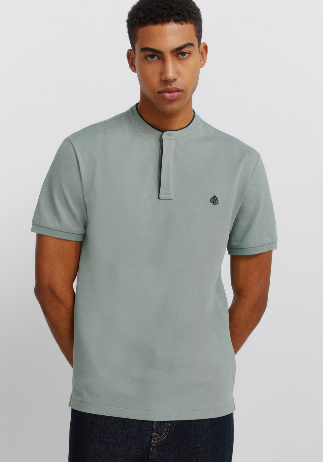 Pique Henley Slim Fit Polo Shirt - Green