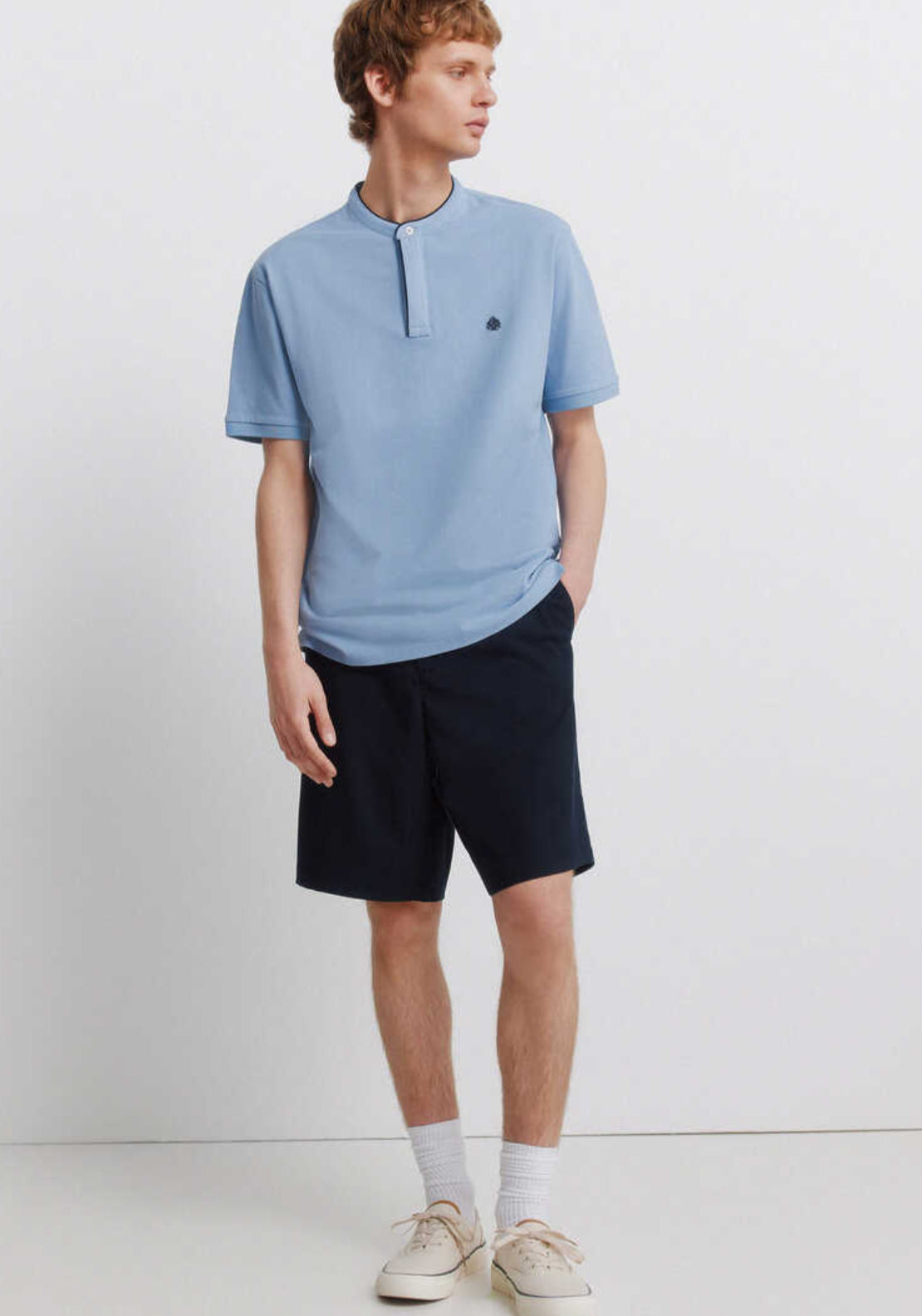 Pique Henley Polo Shirt - Blue