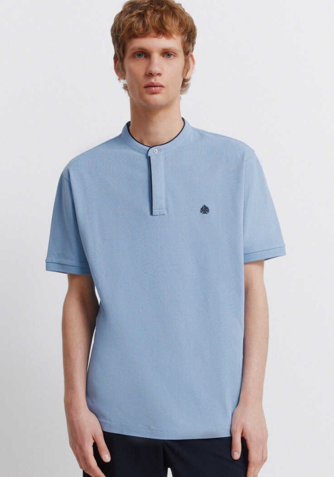 Pique Henley Polo Shirt - Blue