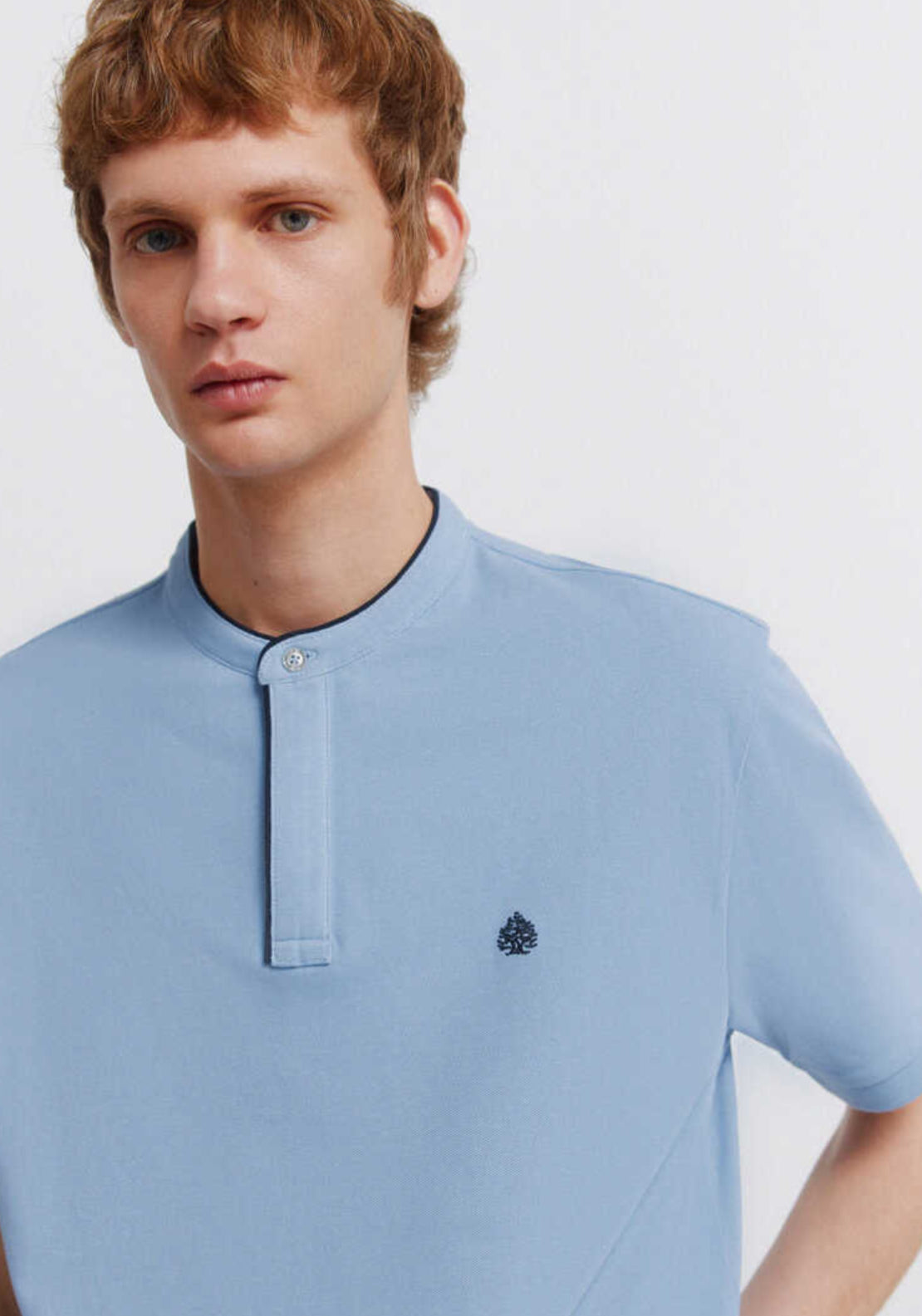 Pique Henley Polo Shirt - Blue
