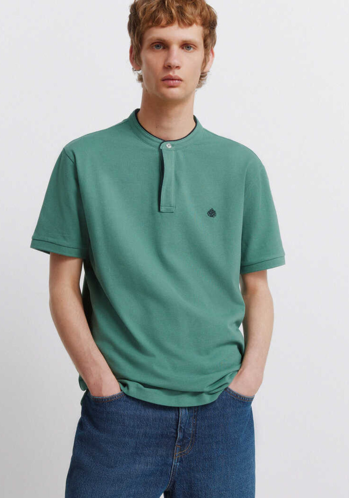 Springfield Pique Henley Polo Shirt - Green 1 Shaws Department Stores