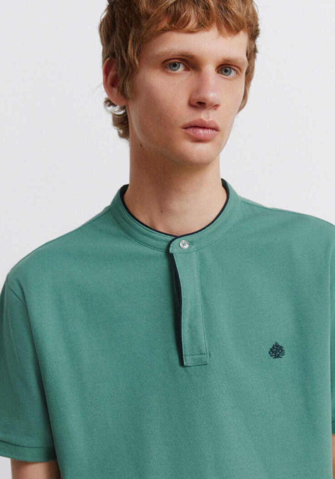 Springfield Pique Henley Polo Shirt - Green 3 Shaws Department Stores