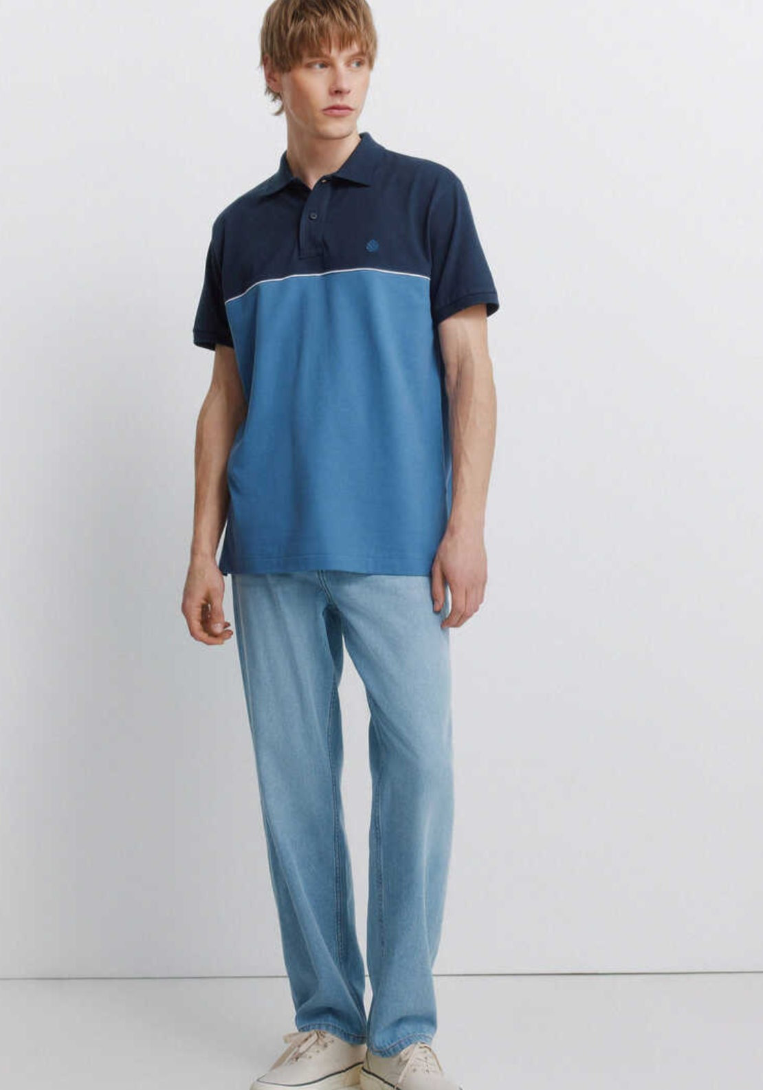 Colour Block Sport Polo Shirt - Blue