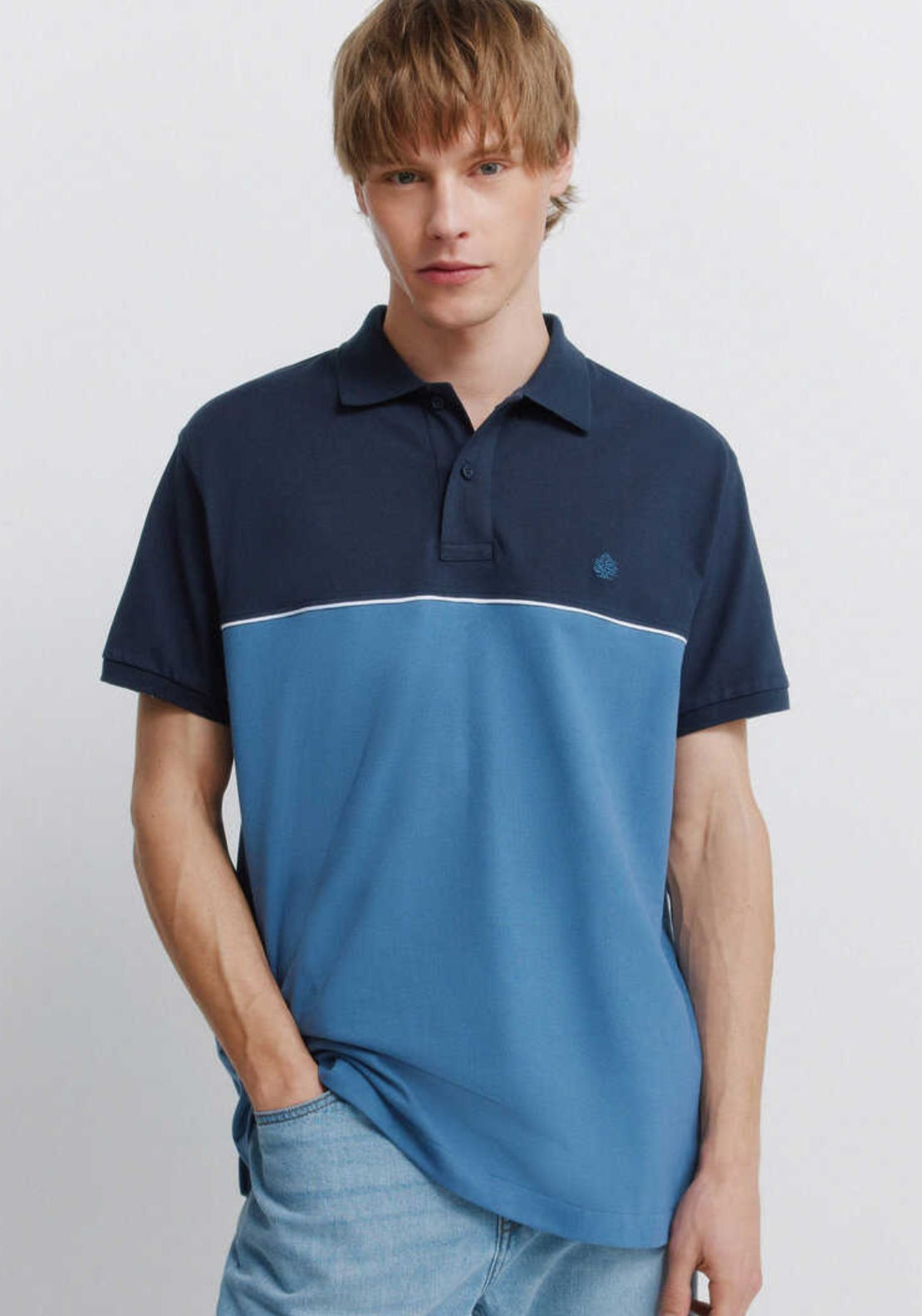 Colour Block Sport Polo Shirt - Blue