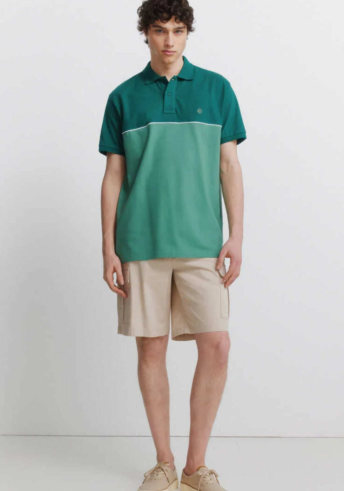 Colour Block Sport Polo Shirt - Green