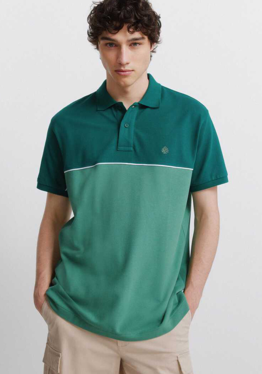 Colour Block Sport Polo Shirt - Green
