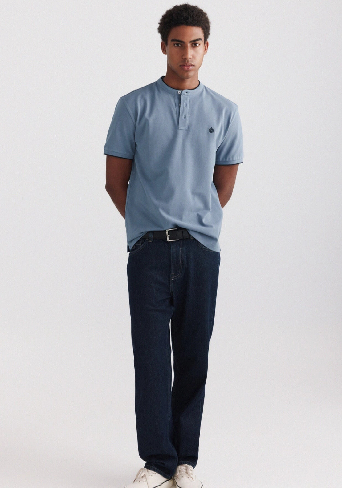 Mao Collar Slim Polo - Blue