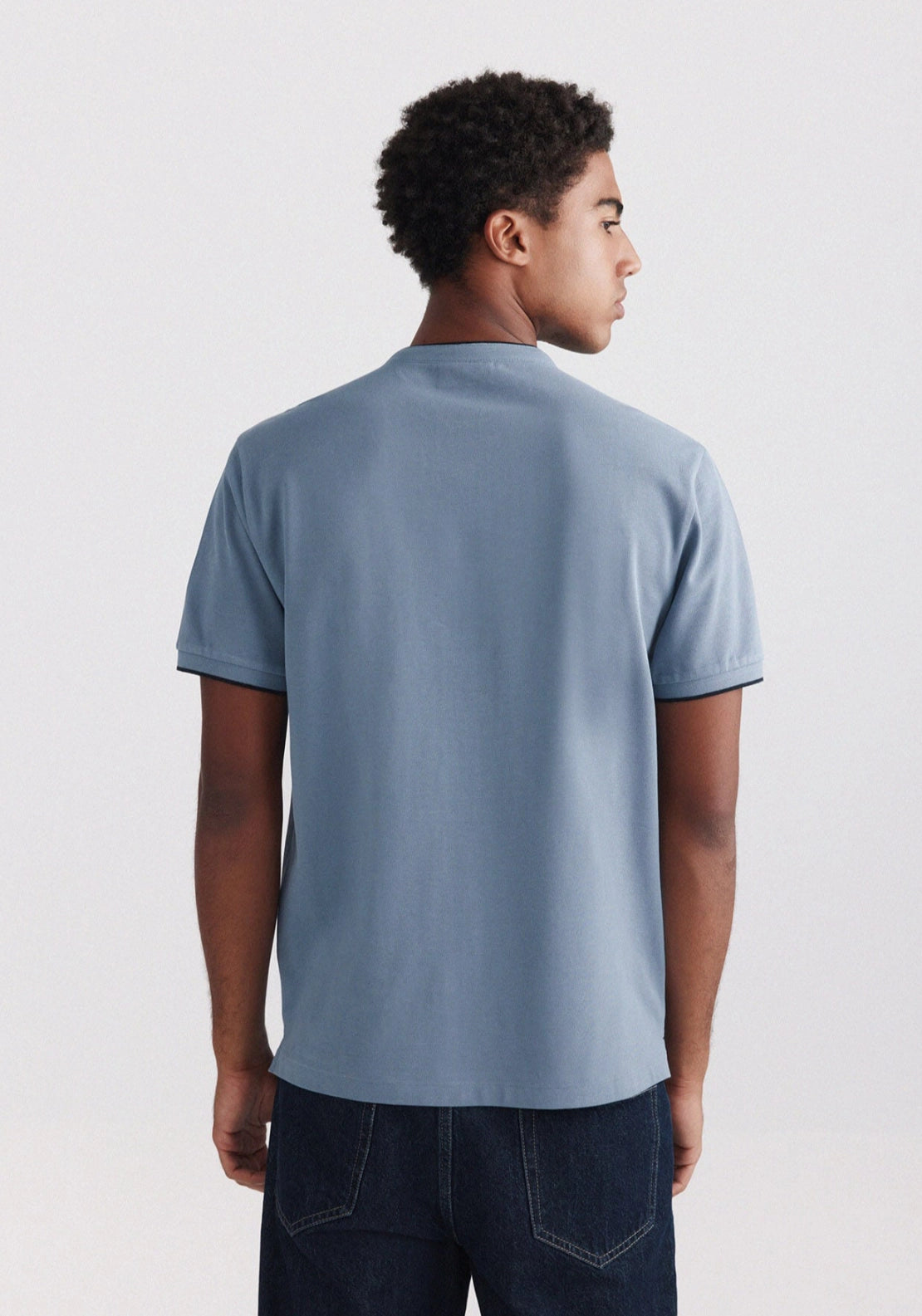 Mao Collar Slim Polo - Blue