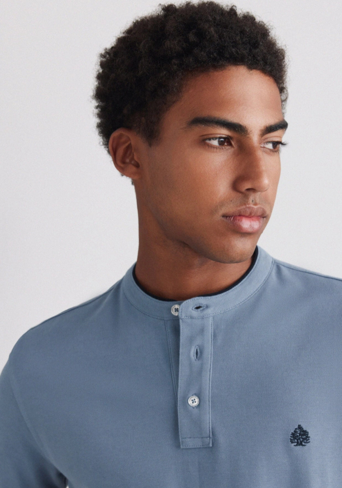 Mao Collar Slim Polo - Blue