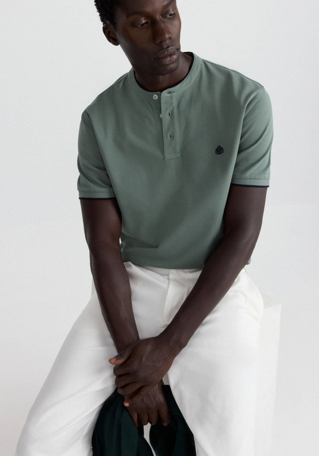 Mao Collar Slim Polo - Green