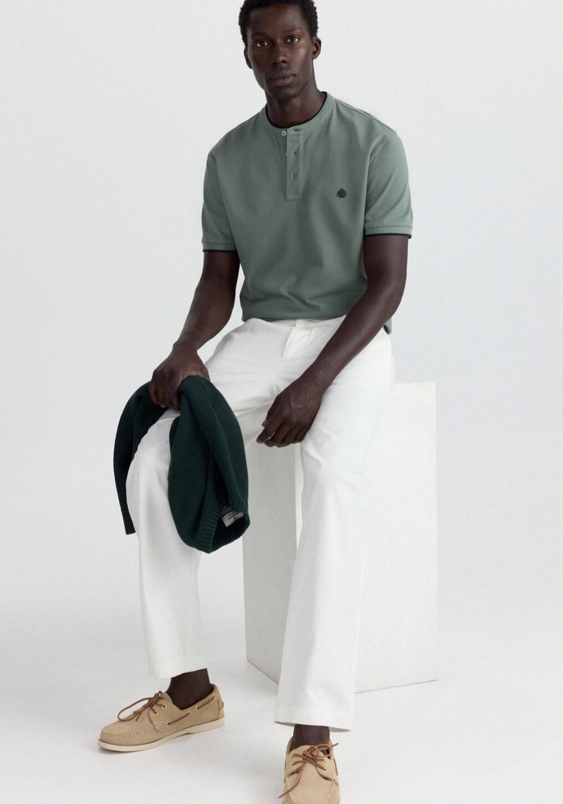 Mao Collar Slim Polo - Green