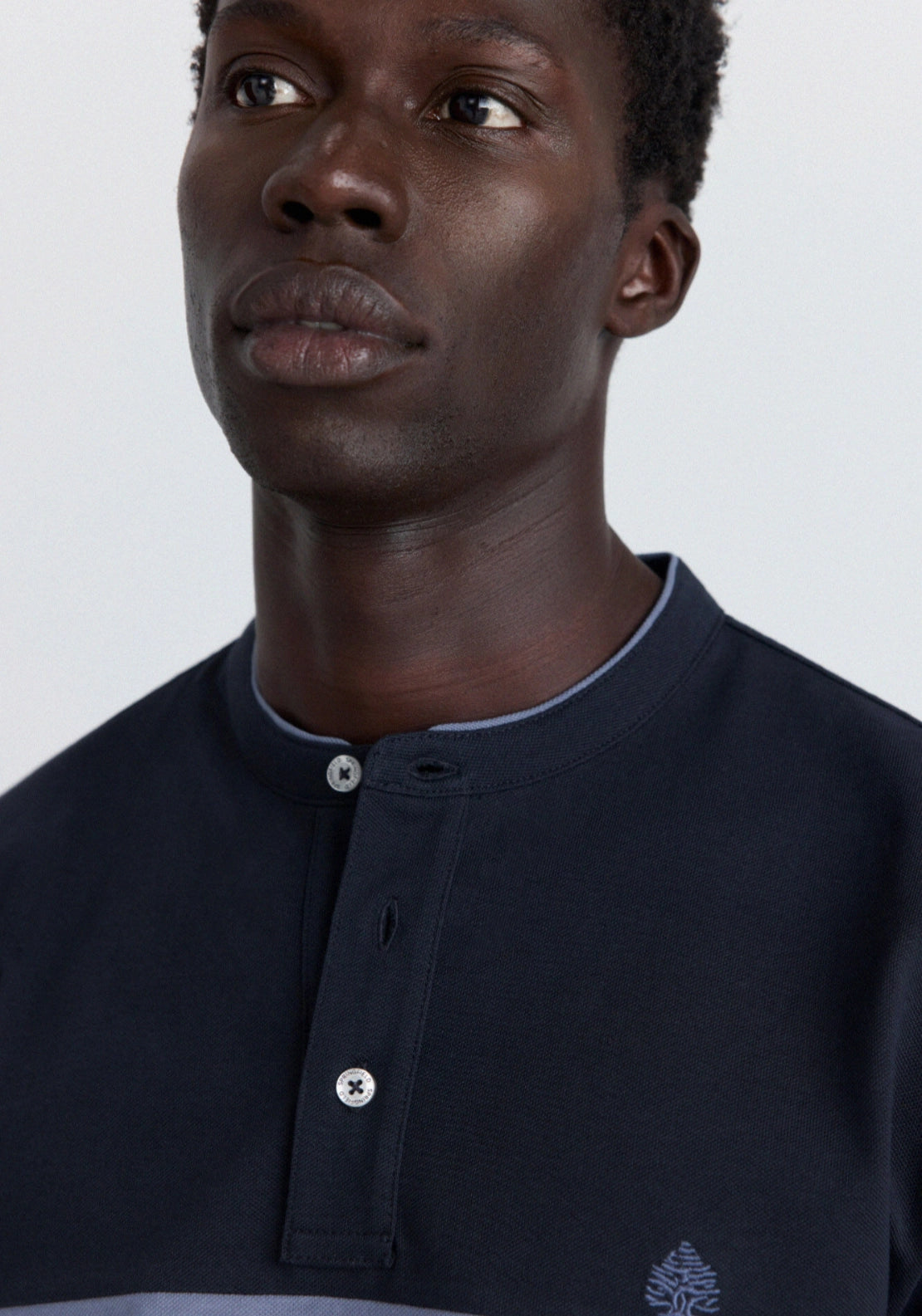 Mao Collar Polo - Blue