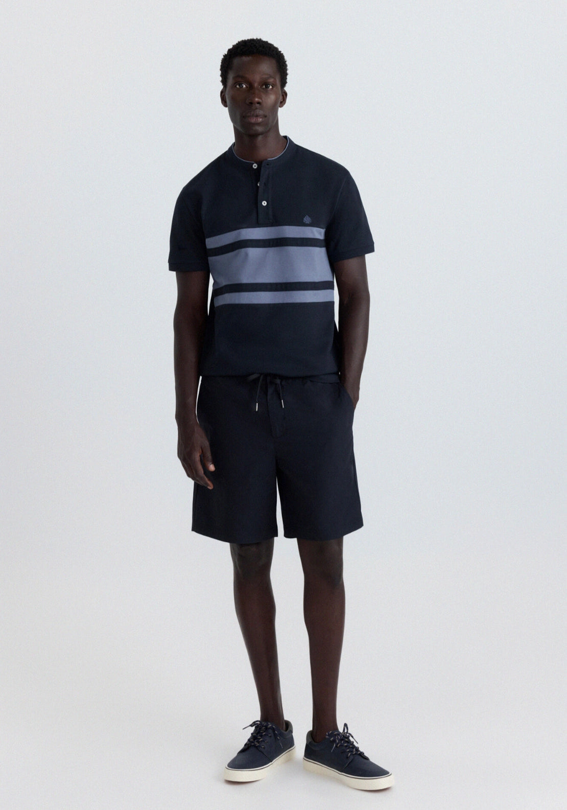 Mao Collar Polo - Blue