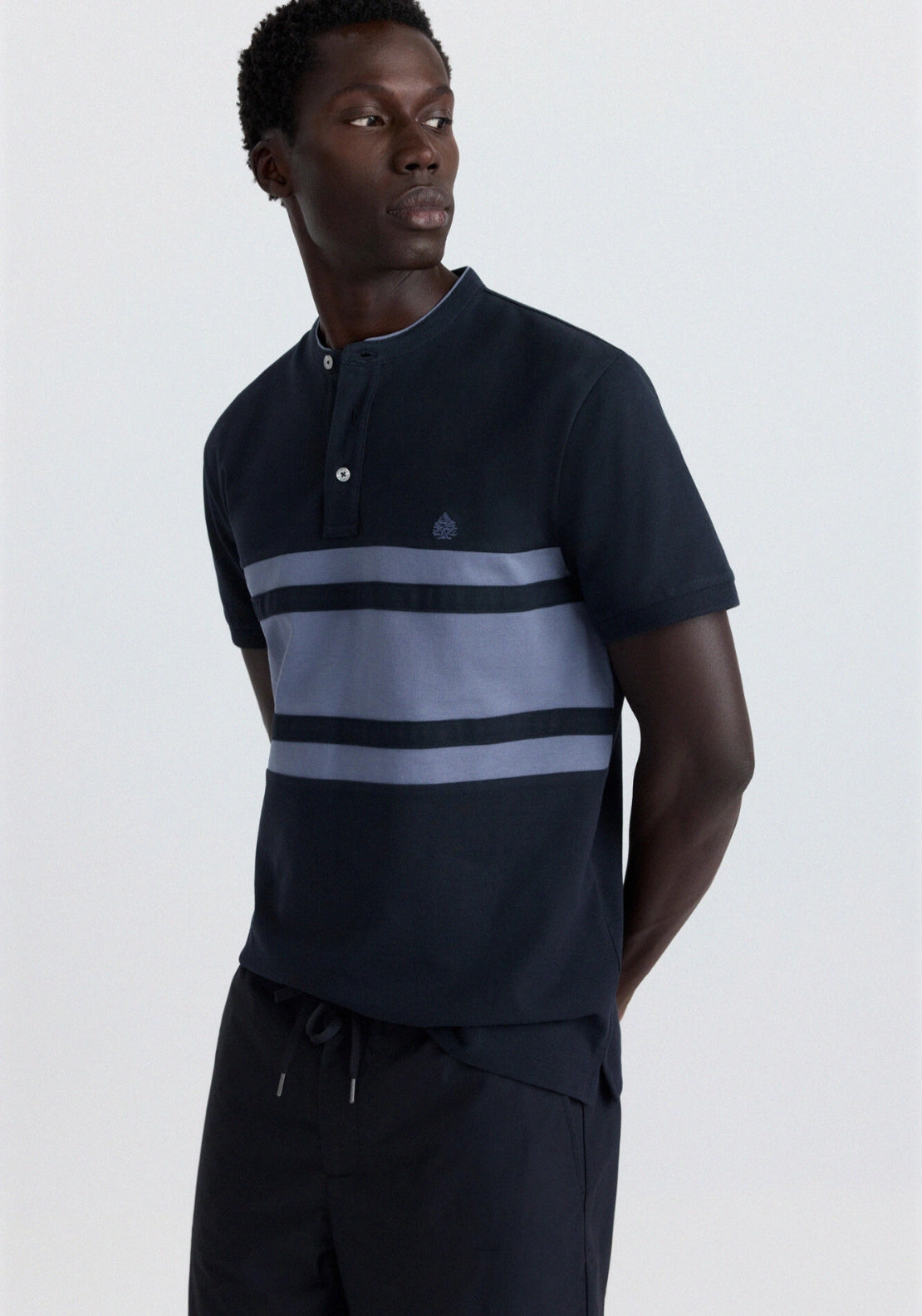 Mao Collar Polo - Blue