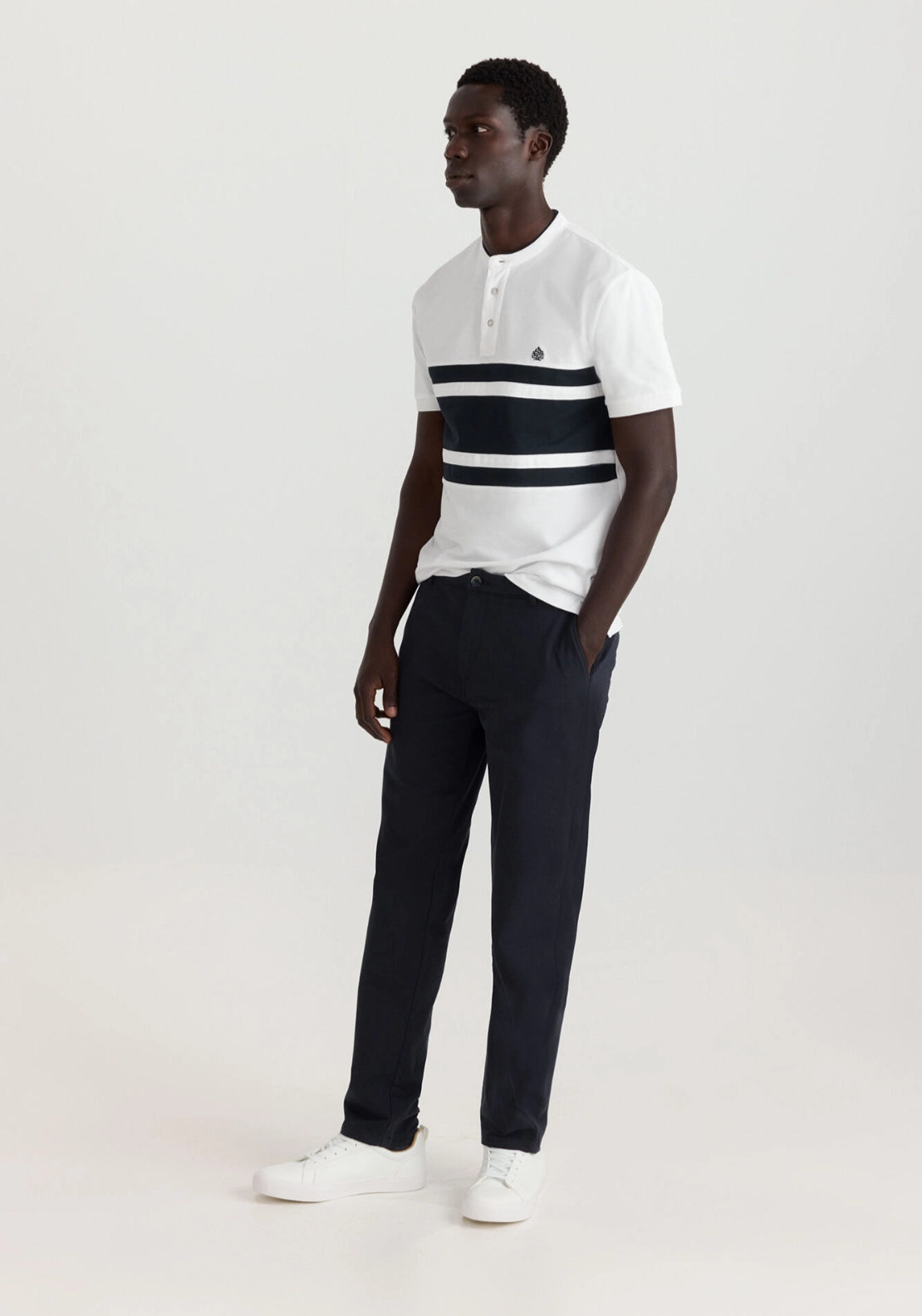 Mao Collar Polo - White