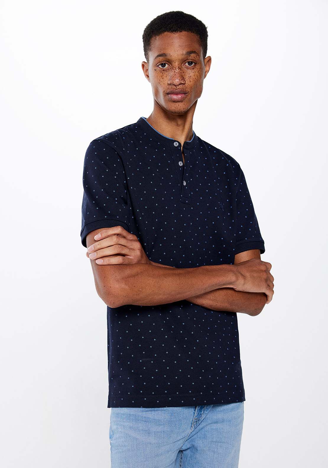 Springfield Slim fit pique polo shirt all over print 1 Shaws Department Stores