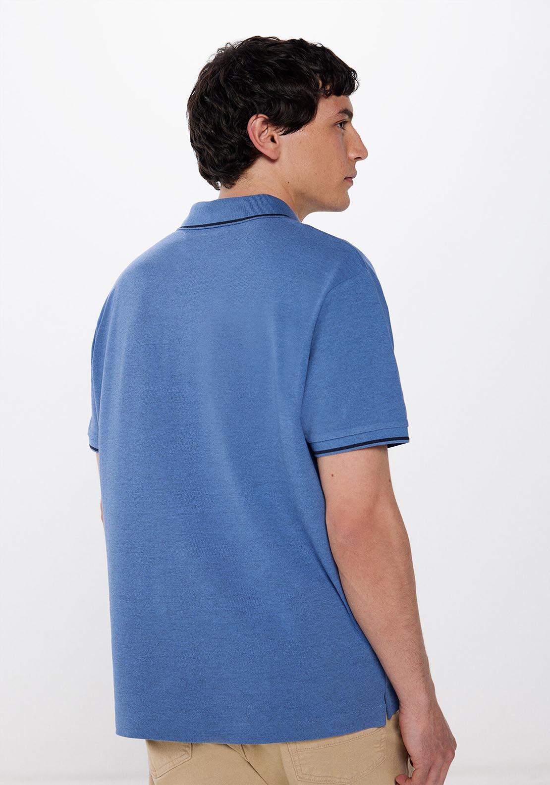 Springfield Two-tone regular fit piqué polo shirt - Blue 4 Shaws Department Stores