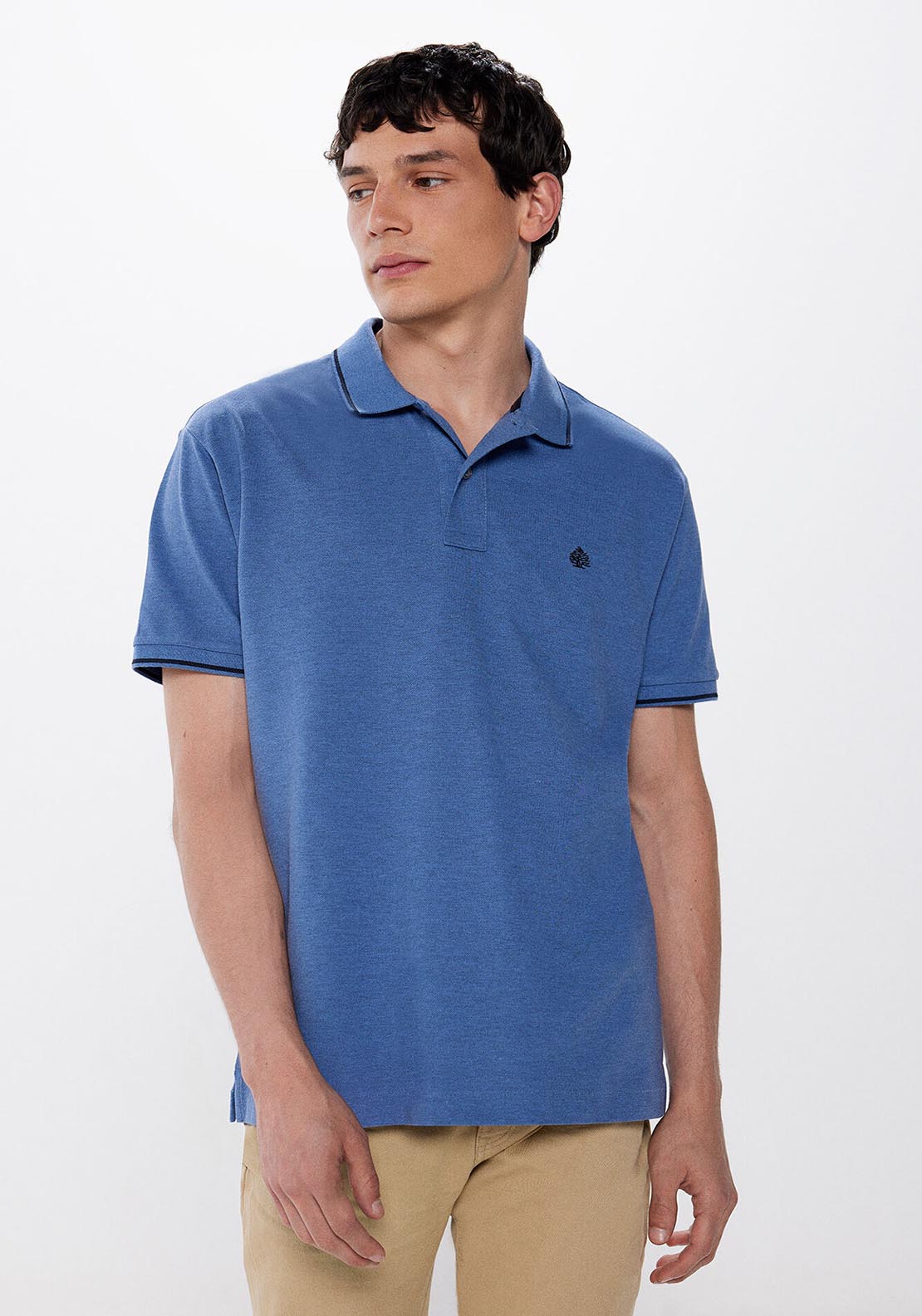Springfield Two-tone regular fit piqué polo shirt - Blue 1 Shaws Department Stores