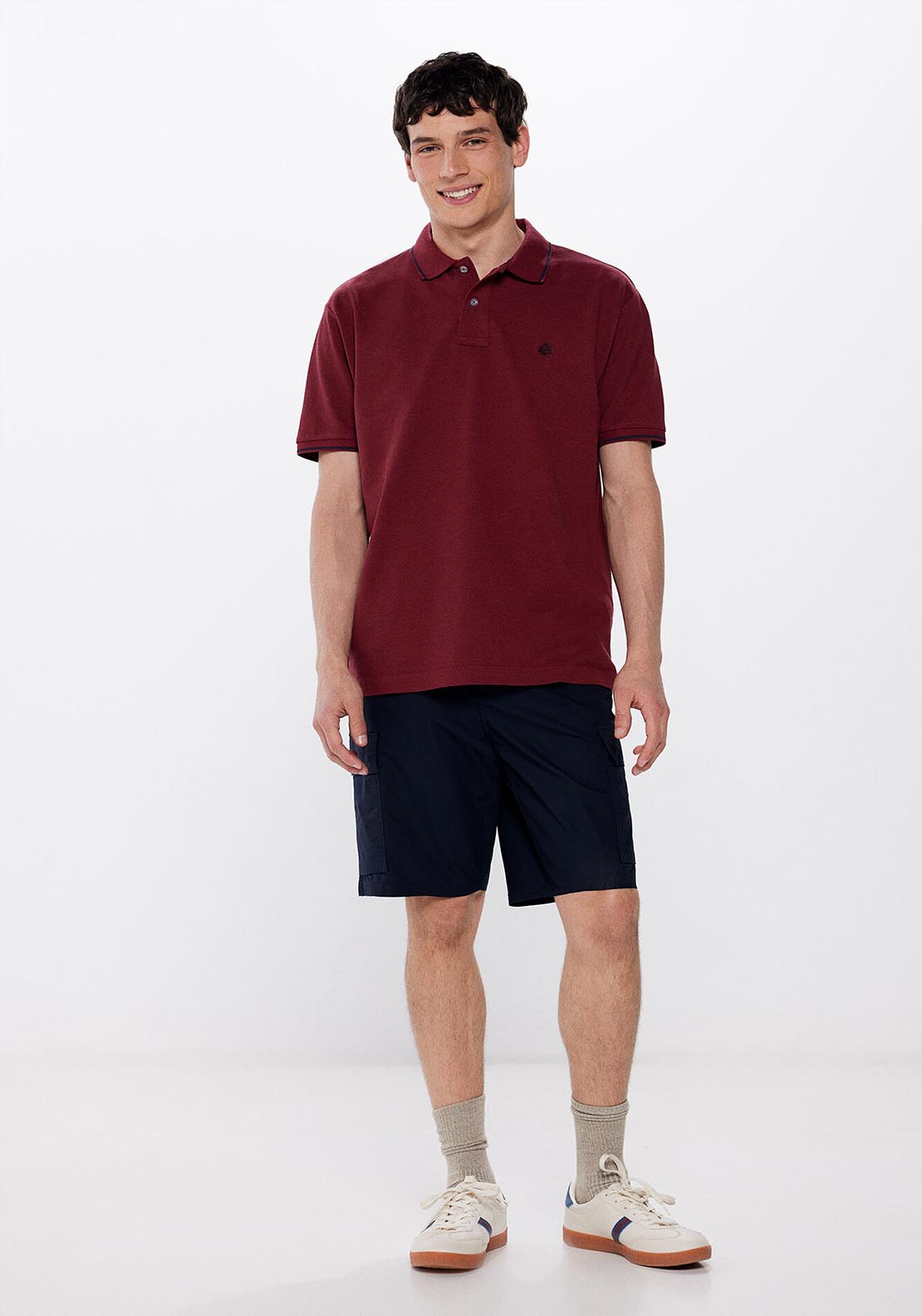 Springfield Two-tone regular fit piqué polo shirt - Red 2 Shaws Department Stores