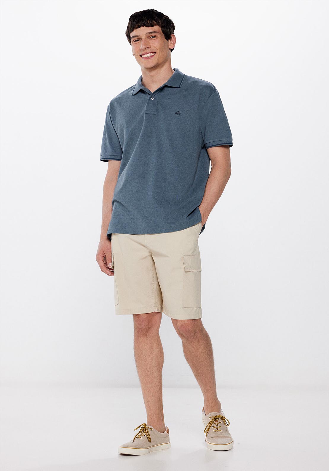 Springfield Two-tone regular fit piqué polo shirt - Blue 2 Shaws Department Stores
